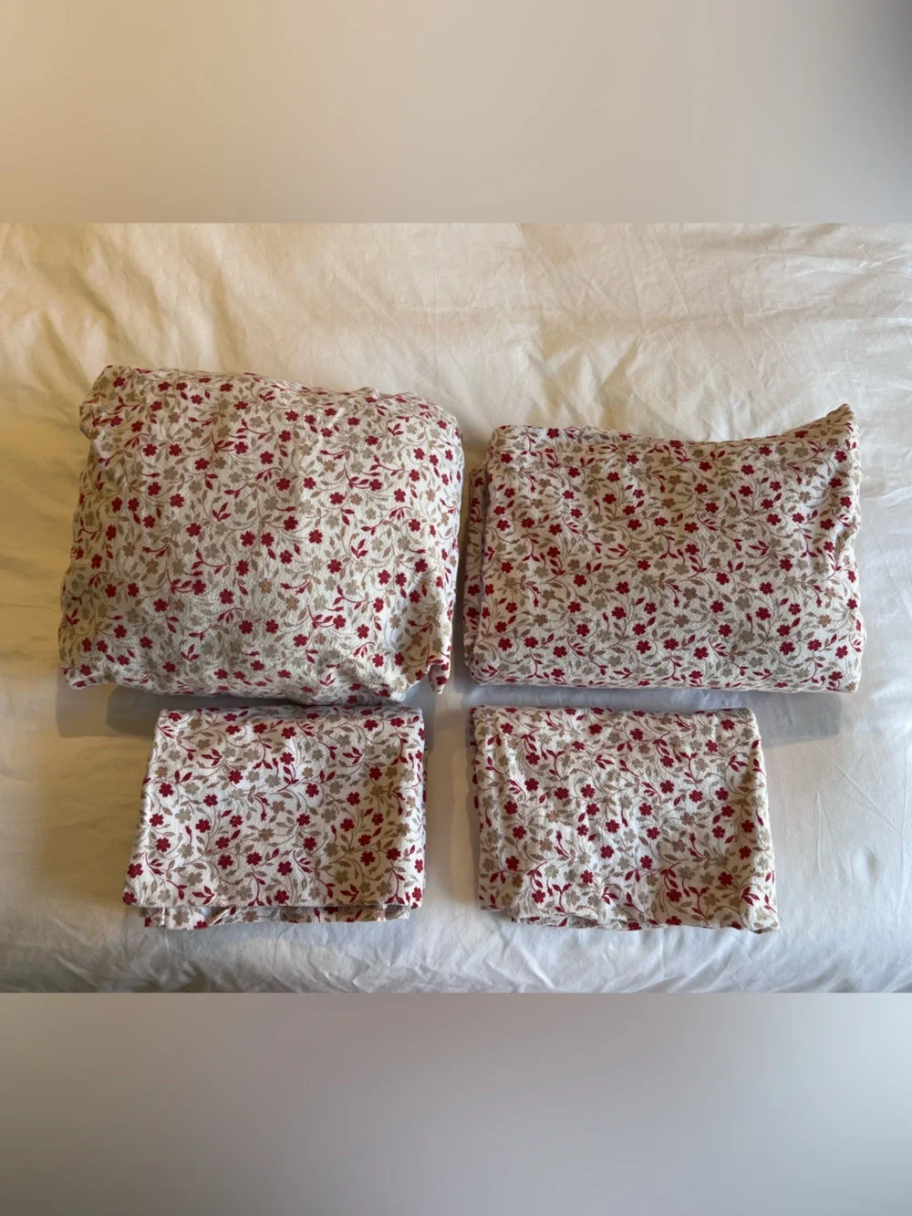 Martha Stewart Flannel Queen Sheet Set 4pc Ditsy Floral Red Flower Warm Cozy